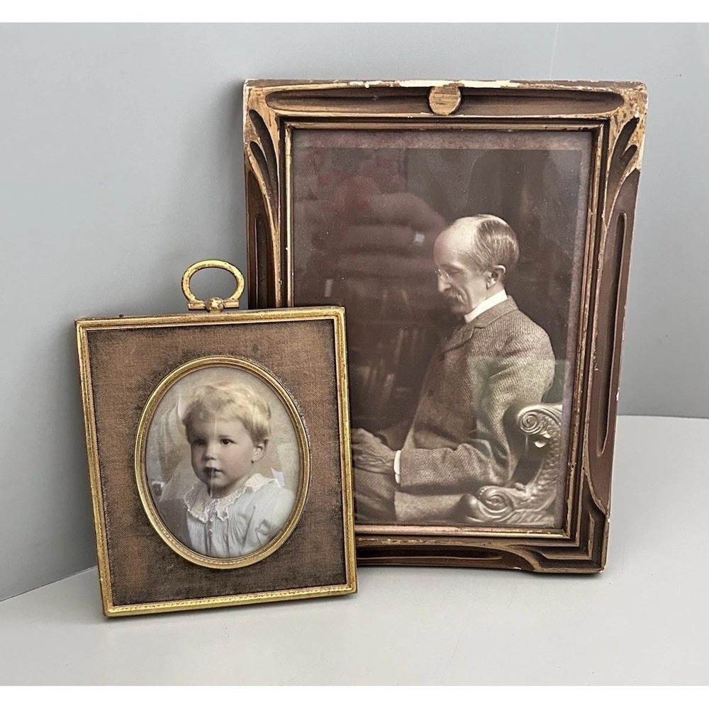 Lot of Framed Edwardian Photograph Portraits Young Boy Child & Old Man Reading